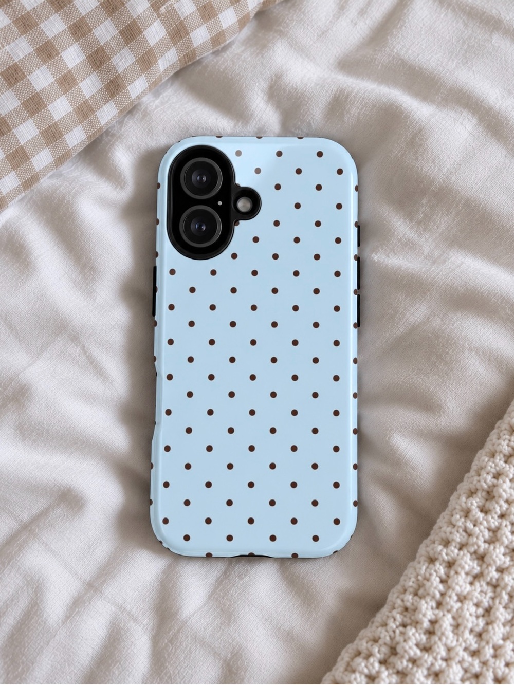 Slim Polka Dot Phone Case - Light Blue with Brown Dots